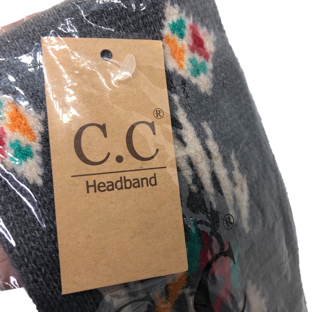C.C Aztec Print Winter DARK Grey Headbands HeadWrap - Picture 4 of 15